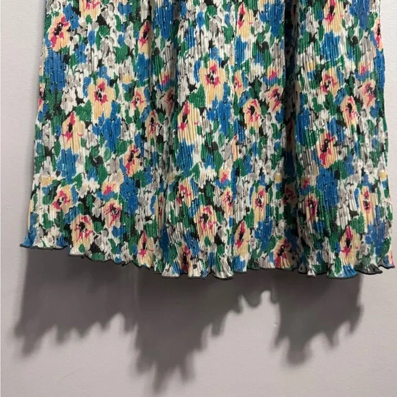 GANNI Pleated Georgette V-Neck Smock Midi Dress Floral Azure Blue Size 36 (M) - Picture 8 of 9